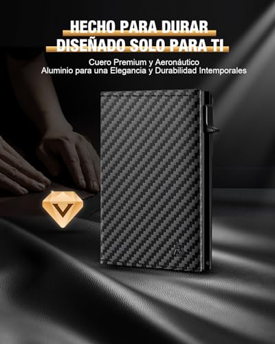 Men's Wallet, Card Holder with Magnetic Closure & Coin Pocket & RFID Blocking, Small Pop Up Carbon Fiber Leather Wallets for 11 Cards, Coin Purse with ID Window