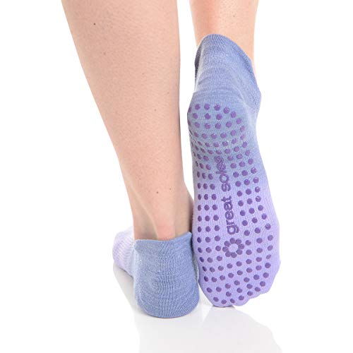 Great Soles Women's Ombre Dyed Grip Socks for Yoga, Pilates, and Barre Lilac Silver ML 8-11