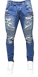 Makkrom Men's Casual Joggers Denim Pants Ripped Broken Hole Jeans