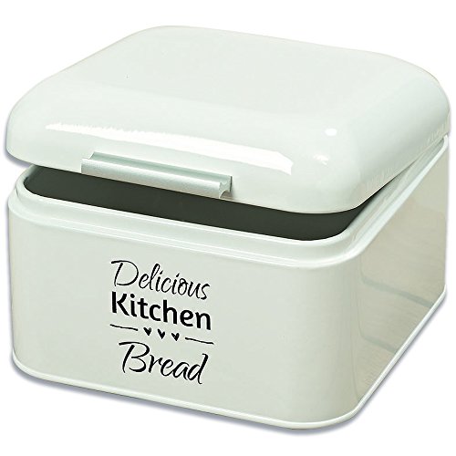 The Farmers Market DELICIOUS KITCHEN BREAD, Keeper Box, Triple Heart Graphic, Vintage Word Art Text, Galvanized White Metal, 8 Inches, By Whole House Worlds