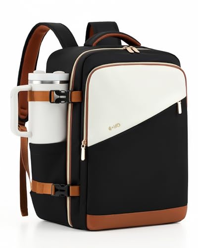 COOLIFE Ryanair Travel Backpack for Wizz Air, Eurowings Water Resistant Weekend Travel Backpack (40x30x20, 24L), Black + Beige + Brown, easyjet 45 x 36 x 20 cm Hand Luggage Backpack