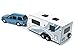 Johnny Lightning 1:64 Truck and Trailer - Chevrolet Tahoe with Camper Die Cast Vehicle, Blue/White