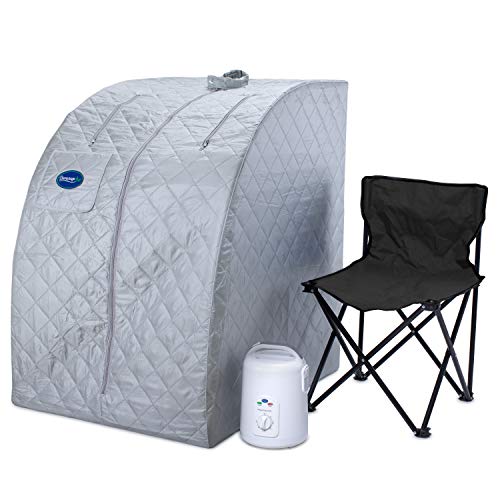 Durasage Leichter, tragbarer persönlicher Dampf-Sauna-Spa für Entspannung zu Hause, 60 Minuten Timer, 800 Watt Dampfgenerator, Stuhl inklusive (Silber