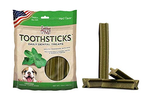 LOVING PETS TOOTHSTICKS – FRESH MINT DENTAL STICKS FOR DOGS (FOR MEDIUM/LARGE DOGS 20-100+ LBS)