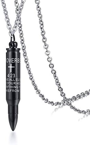 XLHRM Necklace Open Bullet Pendant Mens Choker Necklace Cremation Urn Cremation Engraved Cross Gold Color Stainless Steel Male Punk Jewelry