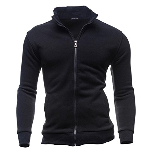 Men Fall Winter Casual Sports Cardigan Zipper Sweatshirt Jacket Coat (Black, M)