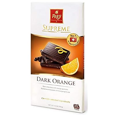 Chocolat Frey - Supreme Collection - DARK CHOCOLATE with ORANGE GRANULES - 100gr  3.52oz 6 bars Pack