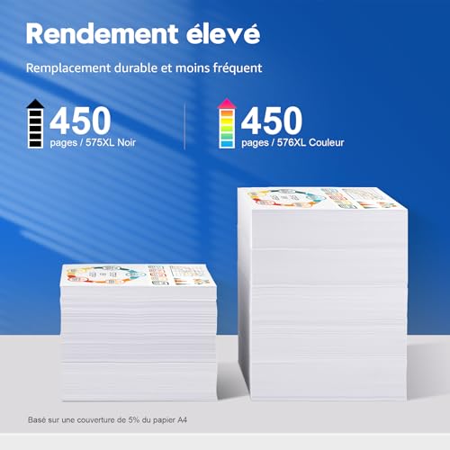 ONLYU 575XL 576XL Cartouche d'encre Remplacement Pour Cartouche PG575XL CL576XL Cartouche Canon PIXMA TS3750i TR4755i TS3550i TS3551i TS3751i TS3752i TR4750i TR4751i TR4756i ( Noir ,Couleur)