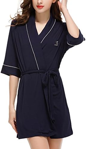 Sissely Women's Kimono Robe Lightweight Short Sleepwear(Dark Blue,L)