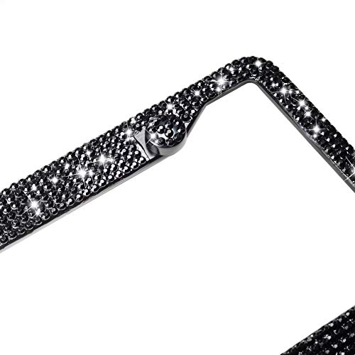 Black Bling License Plate Frames for Women 1 Pack Bedazzled Cover