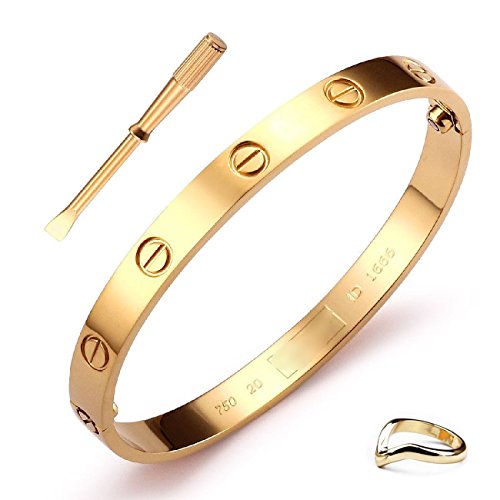 GSG 9 Classic Mens Womens Screw Bangle Wide 6mm Bracelet Size 6575 gold length65 inch