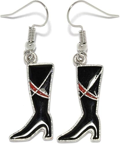 Lady's Boot Earrings Black Silver Tone Metallic Alloy 1 Pair Dangle AnsonsImages