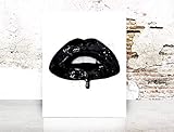 Wall Art Poster Print On Fine Art Paper- Black Sexy Vinyl Lips Kiss COCO CHANEL, Shoes, Book, Handbag Vogue - Famous Fashion - Black Water Color- 679
