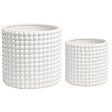 Set of 2 White Ceramic Vintage-Style Hobnail Textured Flower Planter Pots/Storage Jars