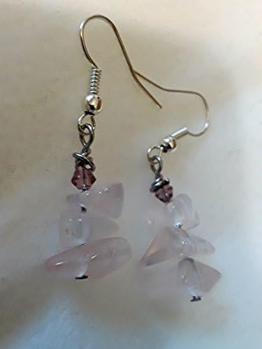 Raw Rose Quartz Chip Drop Earrings - Silver