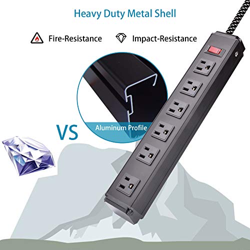 Heavy Duty Power Strip Extension Cord 10 feet 3 Prong Plug, Aluminum Alloy Shell, Surge