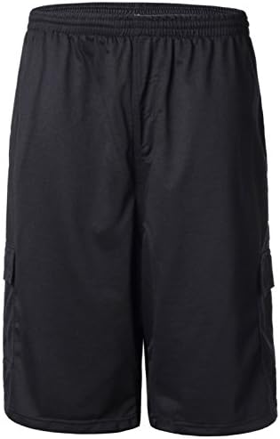 Greatrees Men's Big & Tall Elastic Waist Fleece Cargo Shorts Black M
