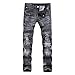 DANT BULUN Men's Ripped Slim Straight Fit Moto Biker Jeans with Zipper Deco (34, Black)
