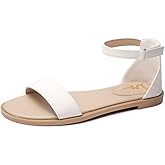 LM Women's Flat Sandals Open Toe One Band Ankle Strap Sandals Casual Summer Flat Sandals