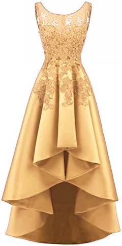 LOVING HOUSE Women's Beading Lace Wedding Party Dress Hi-lo Satin Prom Dress Evening Gowns Formal P019