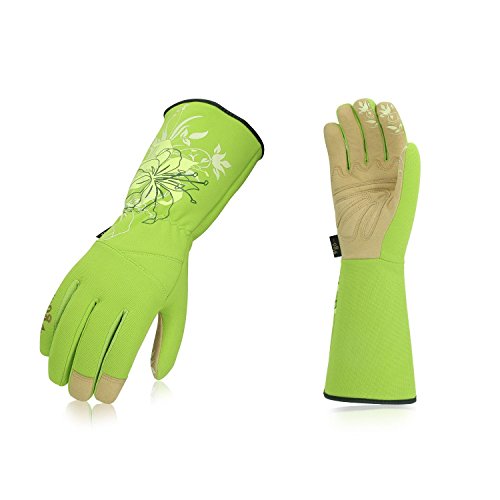 Vgo... Ladies' Synthetic Leather Long Cuff Rose Garden Gloves(Size L,Green,SL7445)