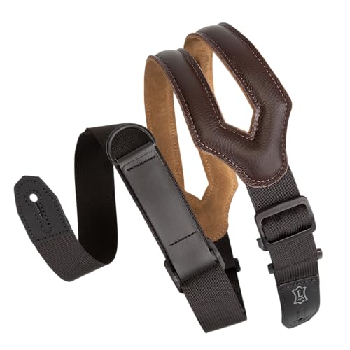 Levys Leathers Right Height Guitar Strap with RipChord Quick Adjustment Technology; 3 Wide Ergonomic Padded Leather -Dark Brown (MRHSS-DBR)