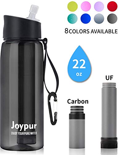 joypur Portable Water Bottle with Filter, Camping Filter Water Bottle for Travel Hiking Backpacking, 0.01 Micron Water Purifier Bottle Straw, Emergency Water Filter Bottle 24 Oz Leakproof