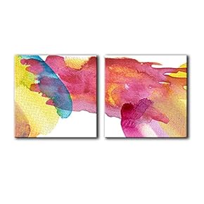 2 Panel Square Canvas Wall Art - Abstract Colorful Ink Splash - Giclee Print Gallery Wrap Modern Home Art Ready to Hang - 12"x12" x 2 Panels