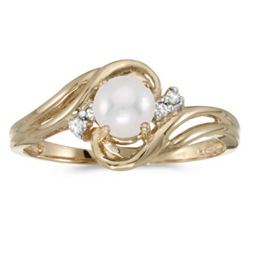 14k Yellow Gold Freshwater Cultured Pearl And Diamond Ring (Size 6)