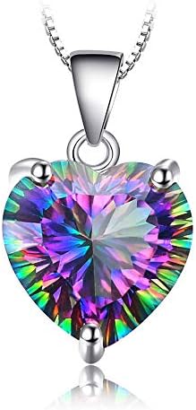 Silver Necklace For Women - YouMiYa Heart Shape Black Rainbow Stone Pendant Silver Plated Clavicle Chain Stainless Steel Crystal Necklace Romantic Birthday Anniversary Wedding Gifts For Women