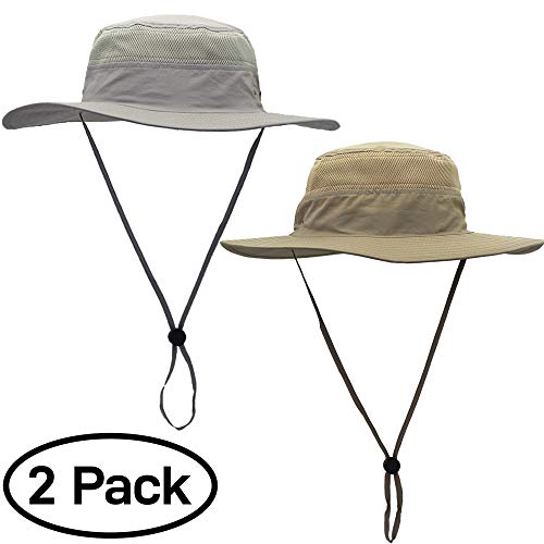 ToVii Windproof Fishing Hats UPF50+ UV Protection Sun Cap Outdoor Bucket Mesh Hat 56-61cm Light Grey & Light Beige