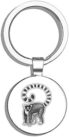 Lemur Sketch Round Stainless Steel Metal Key Chain Keychain Ring Double Sided Deisgn