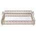 Giovanni Champagne Mirror Top Serving Tray, Rectangular Metal Ornate Accent Vanity Food Decorative Display Platter