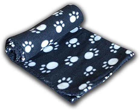 Pet Blanket for Dog Cat Animal 39 x 27 Inches Fleece Black Paw Print All Year Round Puppy Kitten Bed Warm Sleep Mat Fabric Indoors Outdoors