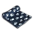 RZA Pet Blanket For Dog Cat Animal 39 x 27 Inches Fleece Black Paw Print All Year Round Puppy Kitten Bed Warm Sleep Mat Fabric Indoors Outdoors (Black) By