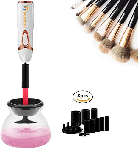 Nordosh Makeup Brush Cleaner Machine - Completely Clean in Seconds &amp; Dry in 360 Rotation With 8 Rubber Tool Holders - Electric Makeup Brush Cleaner Kit Suit all Sizes of Cosmetic brushes
