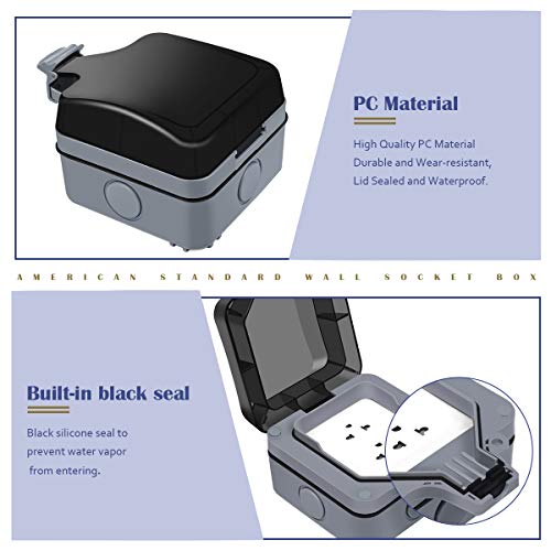 Outdoor Outlet,Wall Electrical Sockets,IP66 Waterproof Double Outlet with Cover, Weatherproof Socket for Kitchen,Bathroom,Garden,Swimming Pool,Outdoor/Indoor