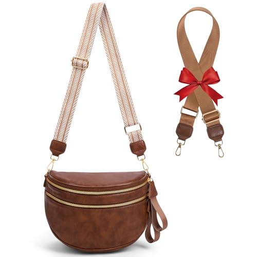 Leather Crossbody Bum Bag for Women,Large Sling Bum Bag Wallets Slouchy Belt Purse with 2Pcs Adjustable Strap
