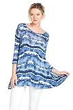 Frumos Womens Tunic Round Neck 3/4 Sleeve Top Navy Wave X-Large