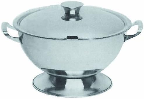 WAS 1475 180 Chrome Nickel Steel Soup Terrine on Base with Two Side Handles and Lid, Lid with Hole Cut-Out, 1.80 L, Diameter 22.5 cm, Height 13.5 cm