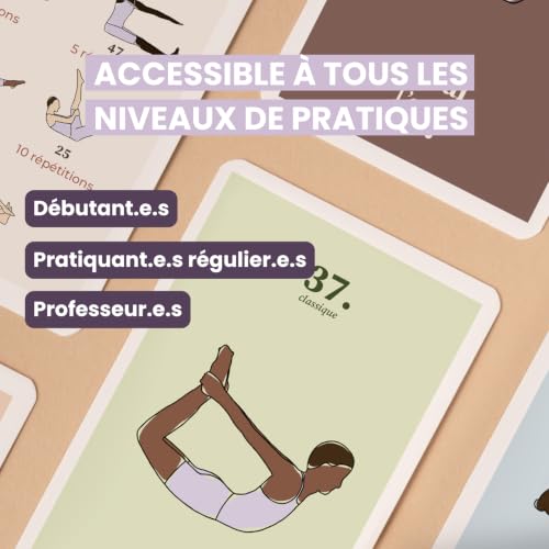 yogAsana French Pilates Card Game - 80 Cards | 67 exercises, 10 sequences, beginner to advanced levels, practice at home, mobility, sheathing and tone