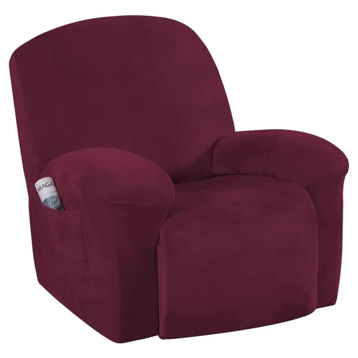 BellaHills Velvet Plush Couch Cover for Recliner Couch Stretch Sofa Slipcover Featuring Plush Soft & Comfortable Fabric, Slip Resistant, Form Fit Stretch Furniture Protector (Recliner, Burgundy)