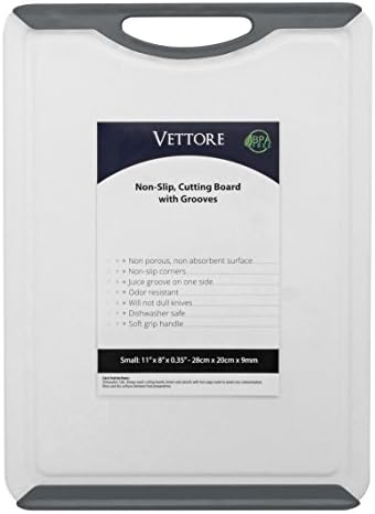 Vettore Non Slip Poly Cutting Board With Juice Groove Dishwasher Safe BPA Free Plastic FDA Approved Rubber Feet (11" x 8", Grey)