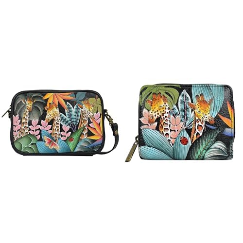 Anna by Anuschka Genuine Leather Hand-Painted Bundle - Crossbody Handbag and Double Compartment Wallet Dreamy Blossoms - Jungle Safari - Amazon deal for $88.57