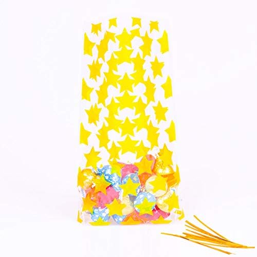 We Moment Gold Star Clear Cello Bags Candy Treat Plastic cellophane Party Favor Bags,Pack of 100