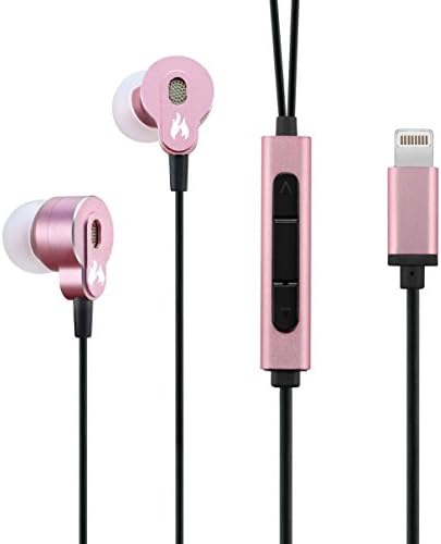 xFyro L1 Lightning Headphones / Earphones / Earbuds for Apple iPhone 7, 7 Plus, iPad, iPod with Sound Cancellation and Remote - No Microphone (Rose Gold)