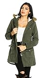 Cotton Fur Lined Parka Jacket in Olive