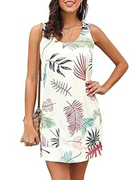 ACKKIA Vestido corto de verano con cremallera y bolsillo sin mangas, estampado bohemio, informal, para mujer