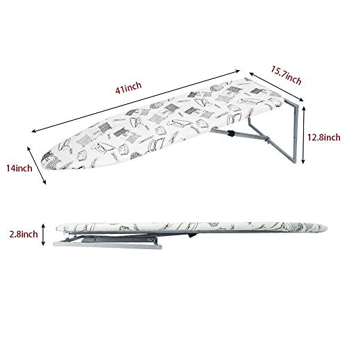 Duwee 14"x41" Wall Mounted and Door Mounted Ironing Board with Heat Resistant Cover and Thicken Felt Padding,with Unique Supporting Arm and Automatic Locking System - Thumbnail 5