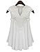 AMZ PLUS Plus Size Women Sexy Lace Blouses V-Neck Shirts Chiffon Sleeveless Top White XXXXL